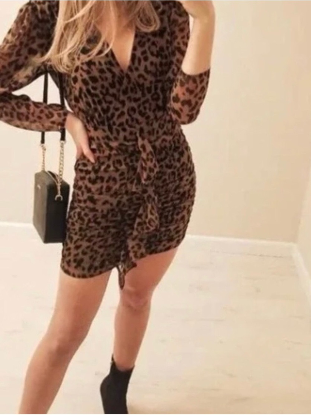 Zara Brown Leopard-Print Wrap Mini Dress